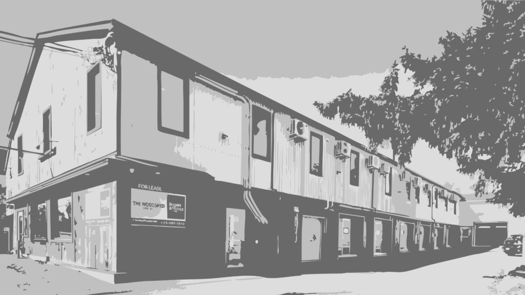 Black and White image of the Woodshed Building